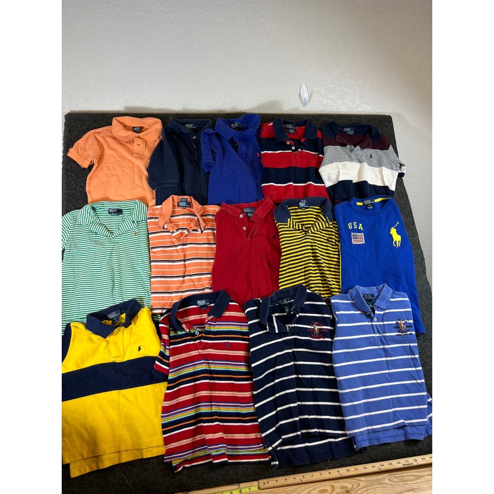 Lot of 14 Vintage 80s Polo Ralph Lauren Boys Shirts Striped Big Pony Multi Color